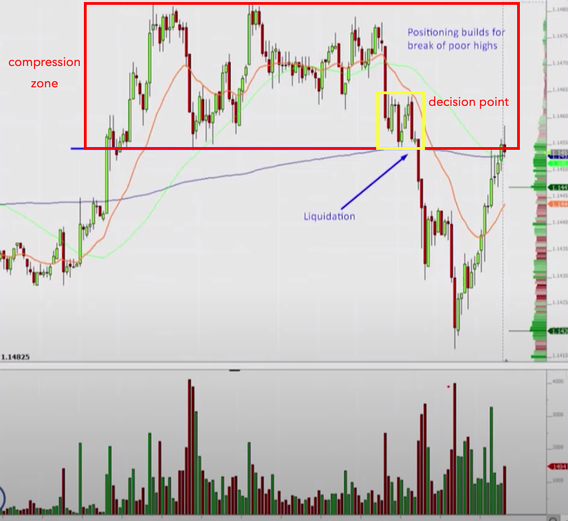 Euro chart explaining the long liquidation move